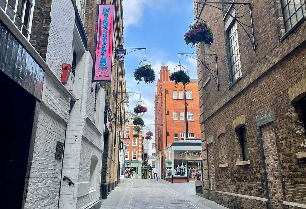 Langley Street is part of a pedestrian route in Covent Garden